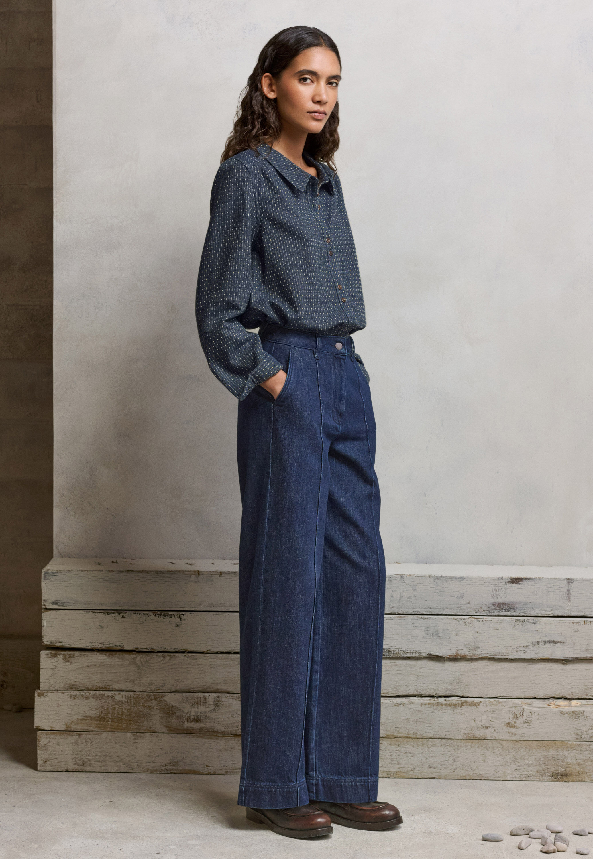 Dash-weave shirt, Soft indigo, large