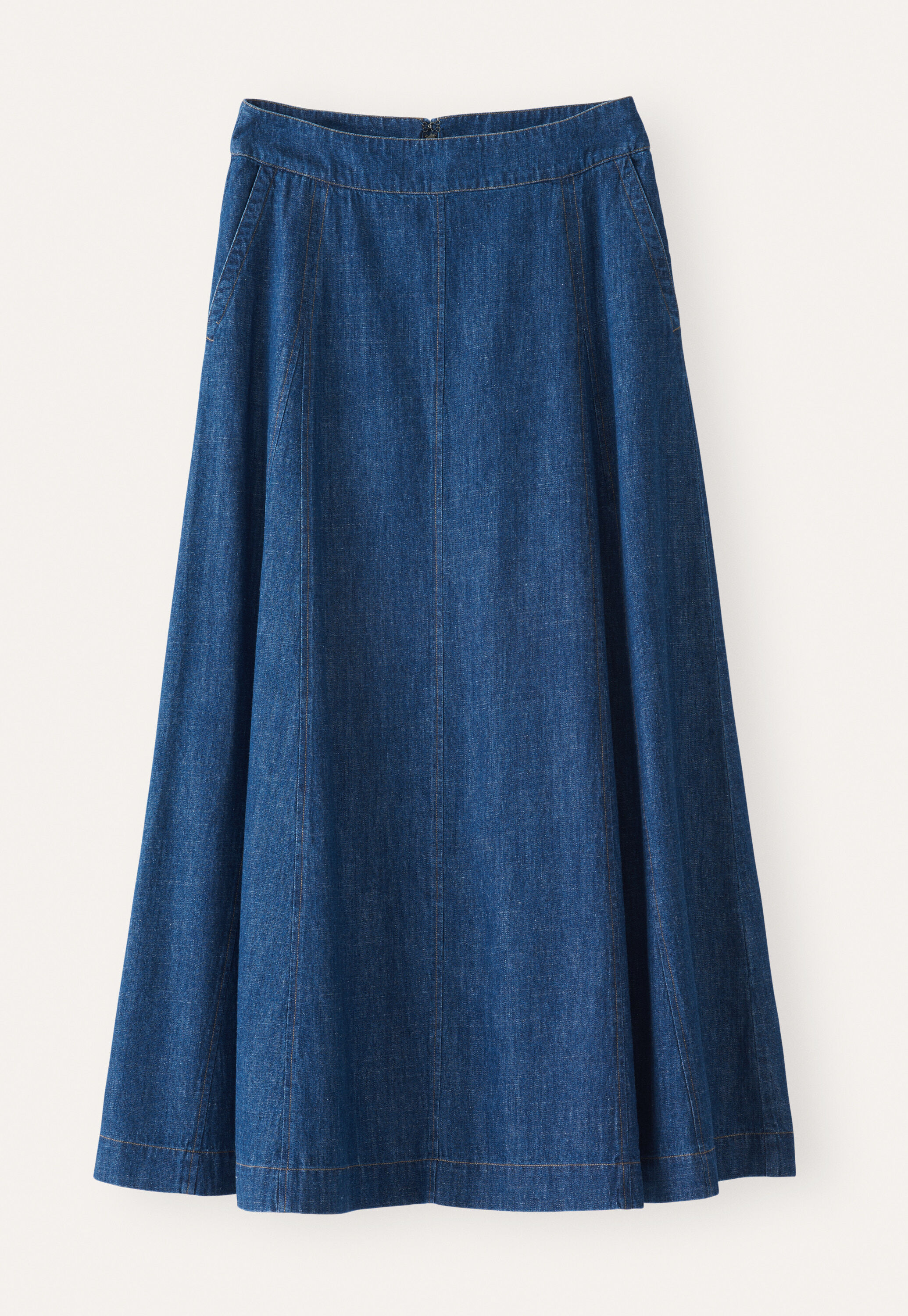 Indigo-dyed godet skirt, Dark denim, large